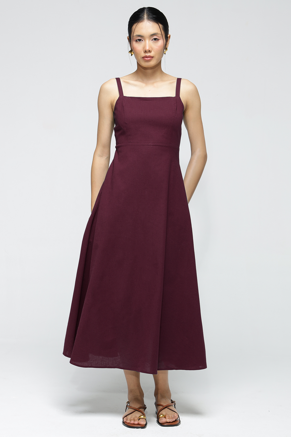 Fiora Linen Dress : Merlot