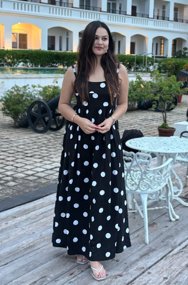 Shyla Pocket Dress : White Polka