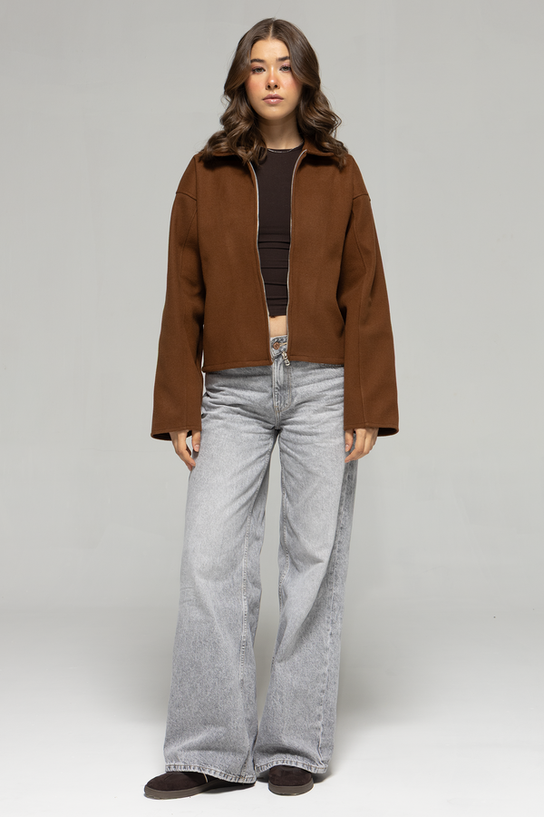 Owen Zip-Up Bomber Jacket - Brown