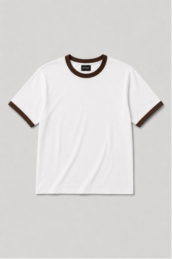 White - Brown - Ringer Cropped Tee