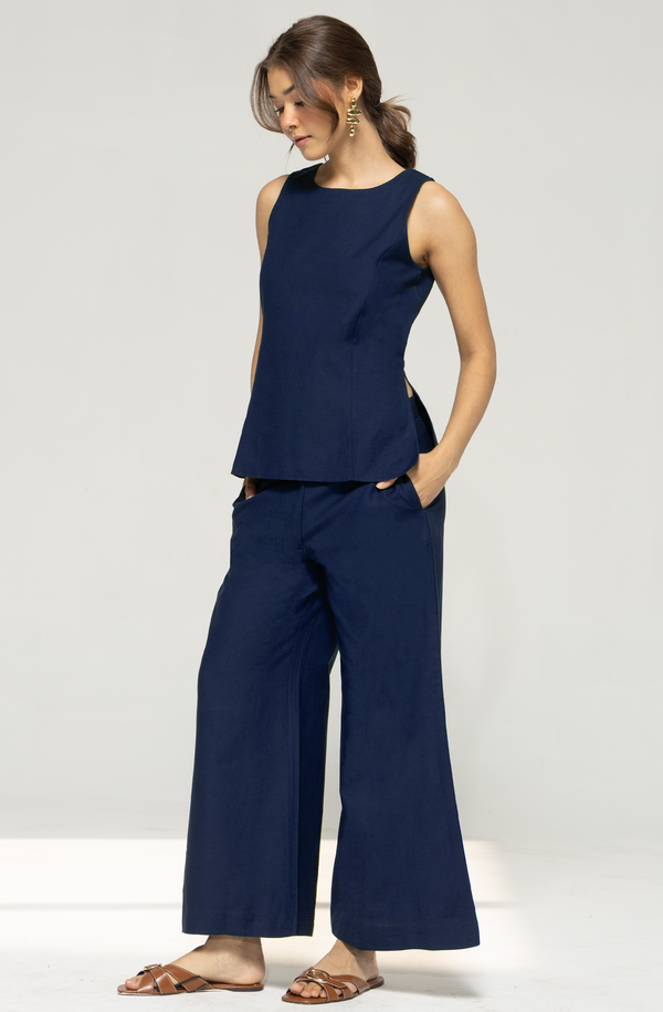 Lisa Linen Set : Navy