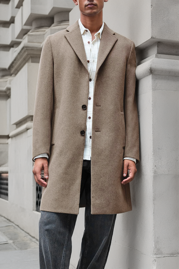 Taupe - Men Wool Blend Coat