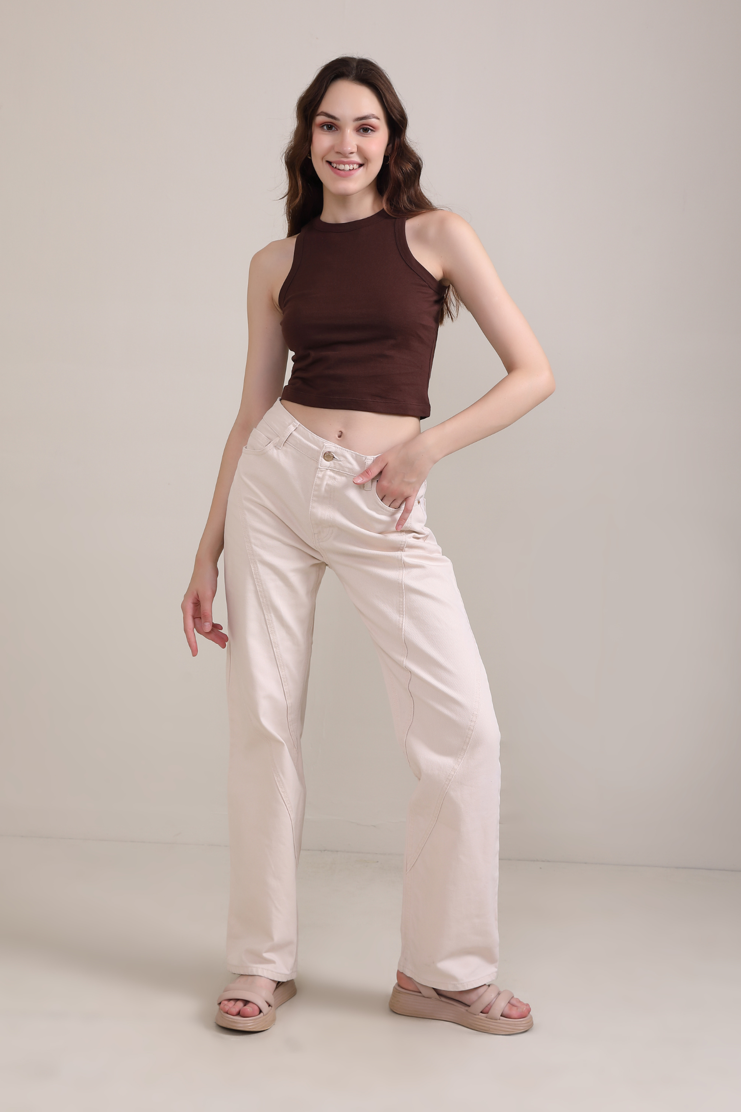 Shop Brown Brown Plain Racerback Tank Top for Women - Botnia