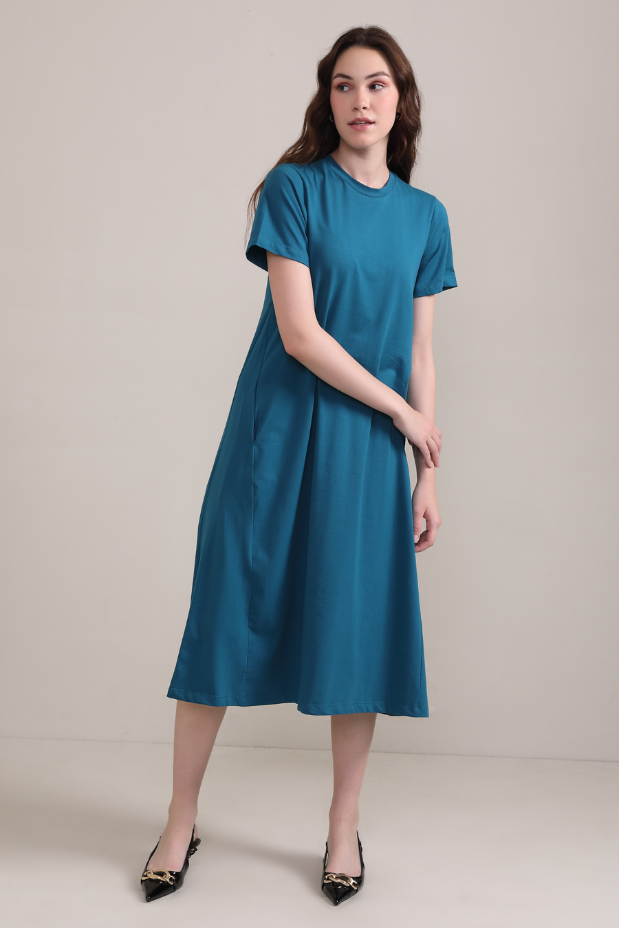 Luna A-Line Dress-Teal Blue