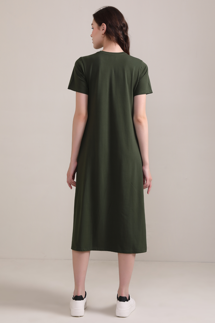 Cotton A line Short Sleeve Dress-Olive
