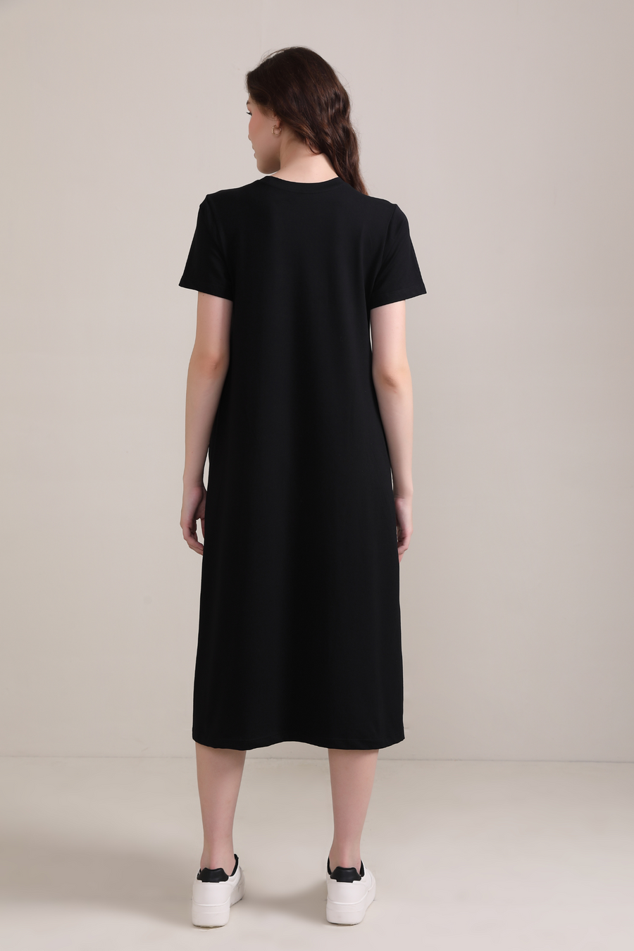 Cotton A line Short Sleeve Dress-Black