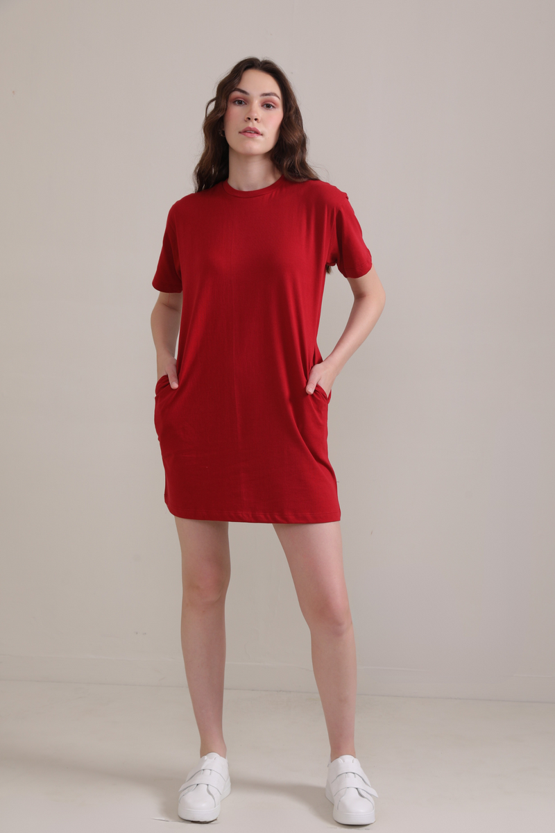 Cotton T-shirt Dress: Crimson