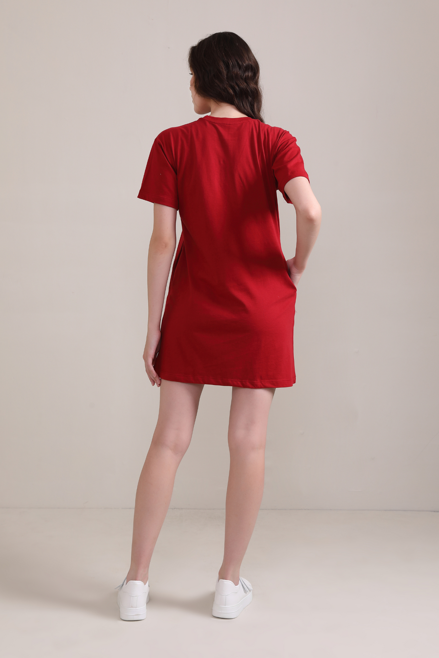 Cotton T-shirt Dress: Crimson