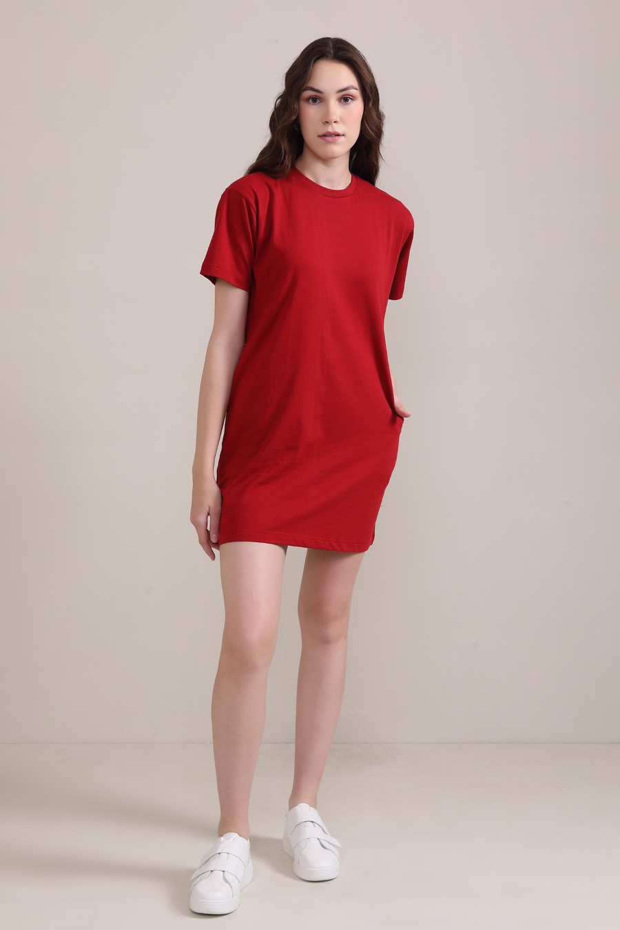 Cotton T-shirt Dress: Crimson