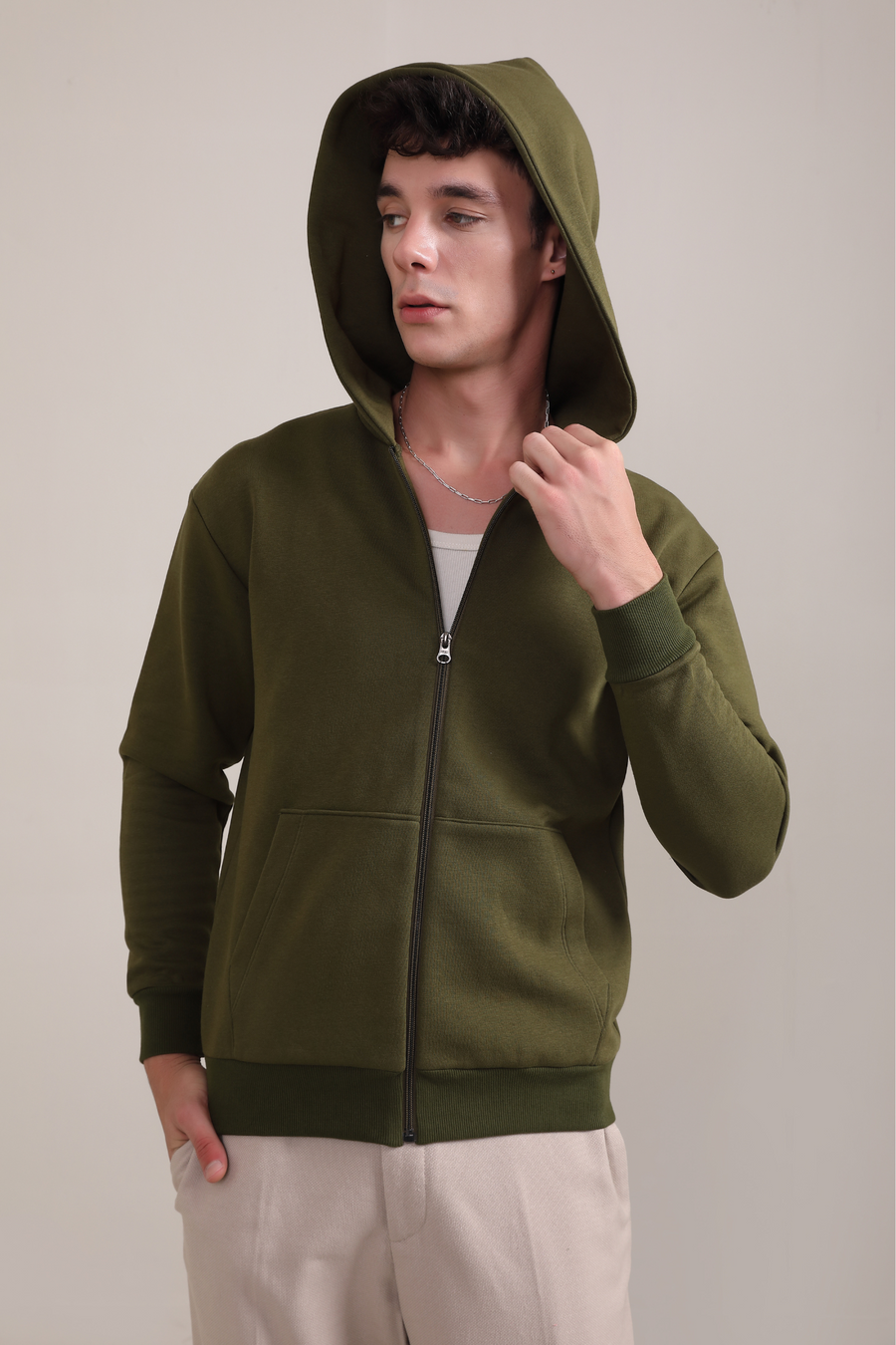 Zipper Hoodie- Olive