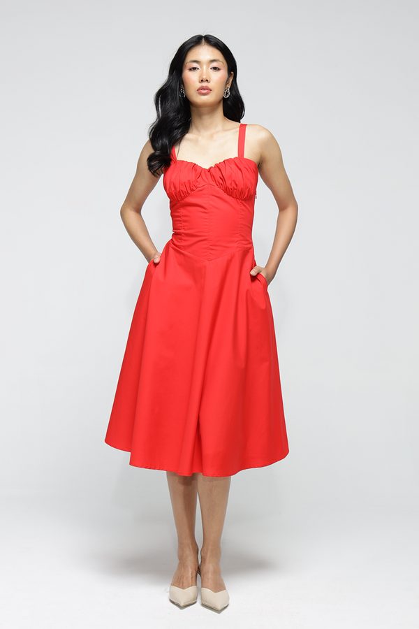 Janie Pocket Dress : Crimson