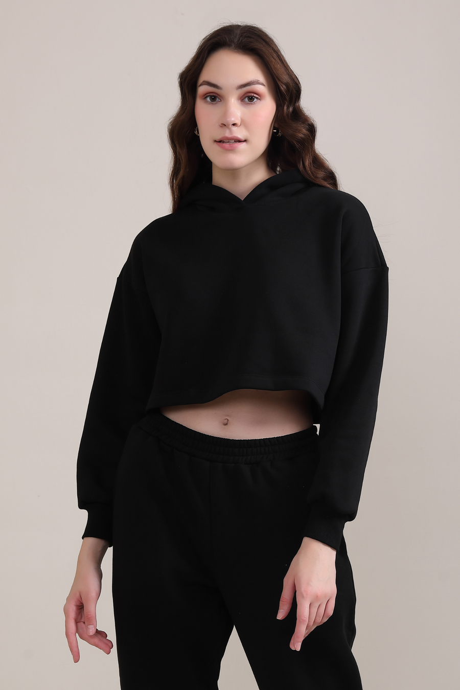 Crop Hoodie- Bold Black