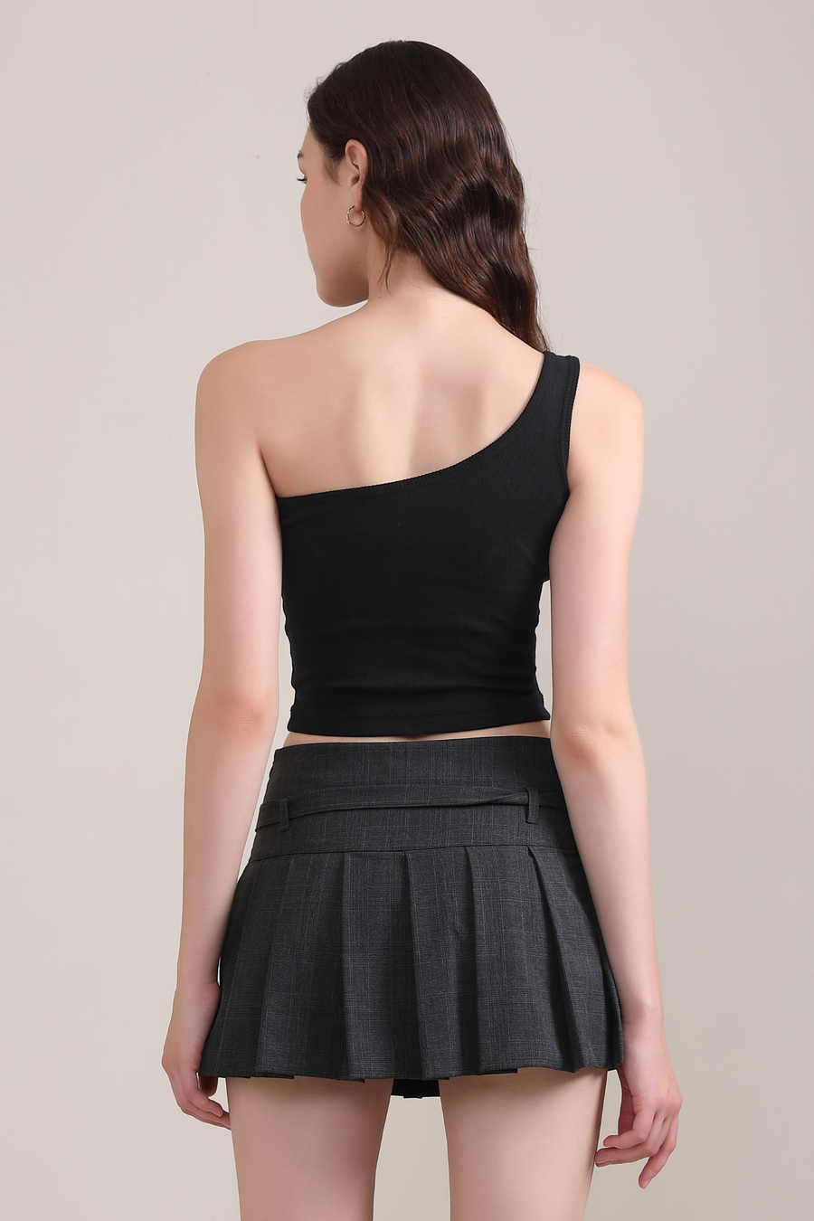 One Shoulder Ribbed Top- Black
