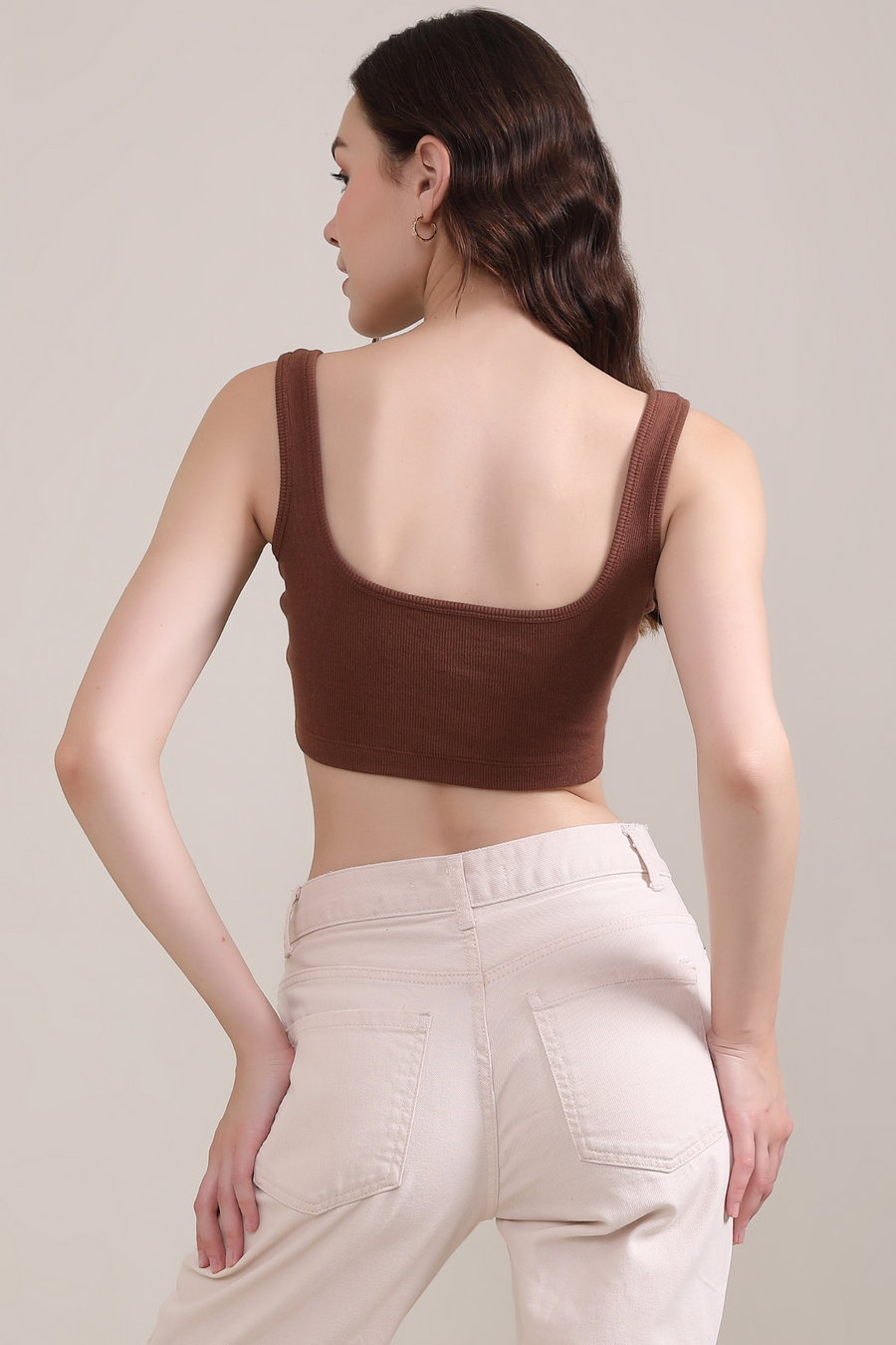 Ribbed Vest Tank Top- Brown