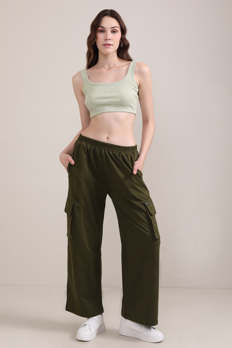 Ribbed Vest Tank Top- Granite Green