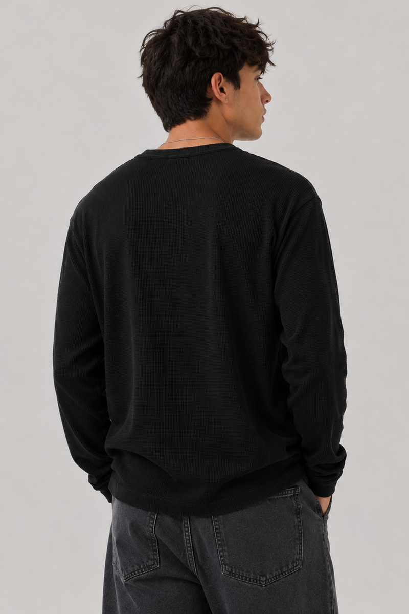 Henley Waffle - Black