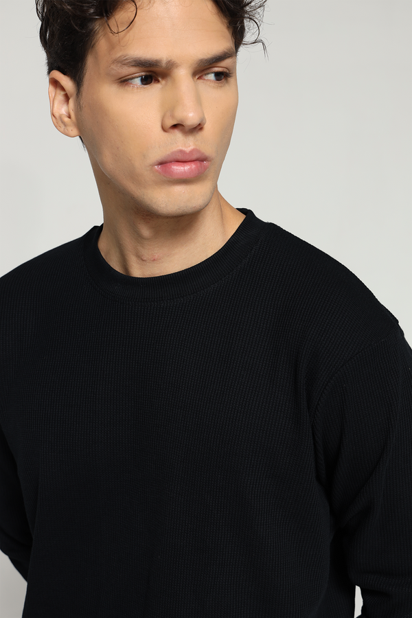Waffle Long Sleeve T-Shirt - Black
