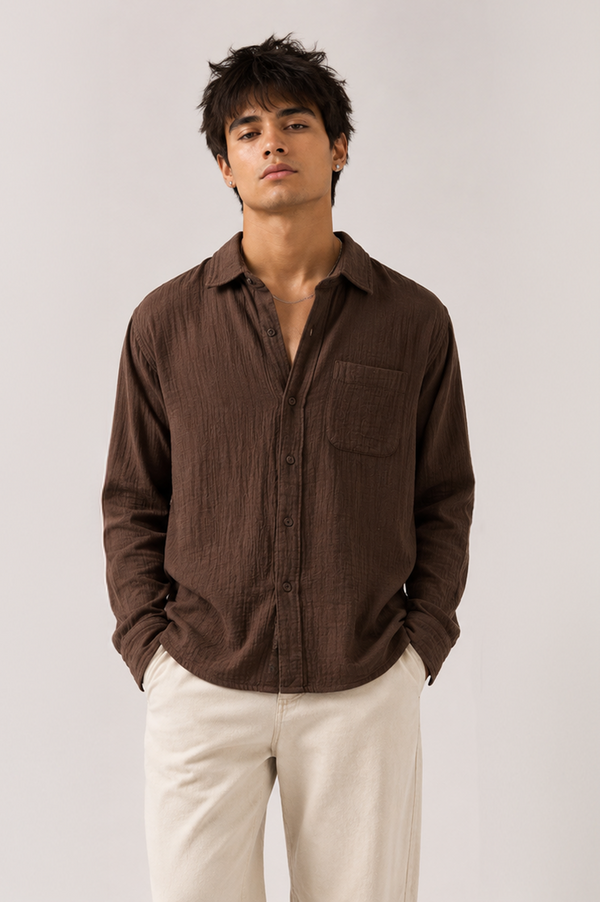 Gauze Crop Shirt : Brown