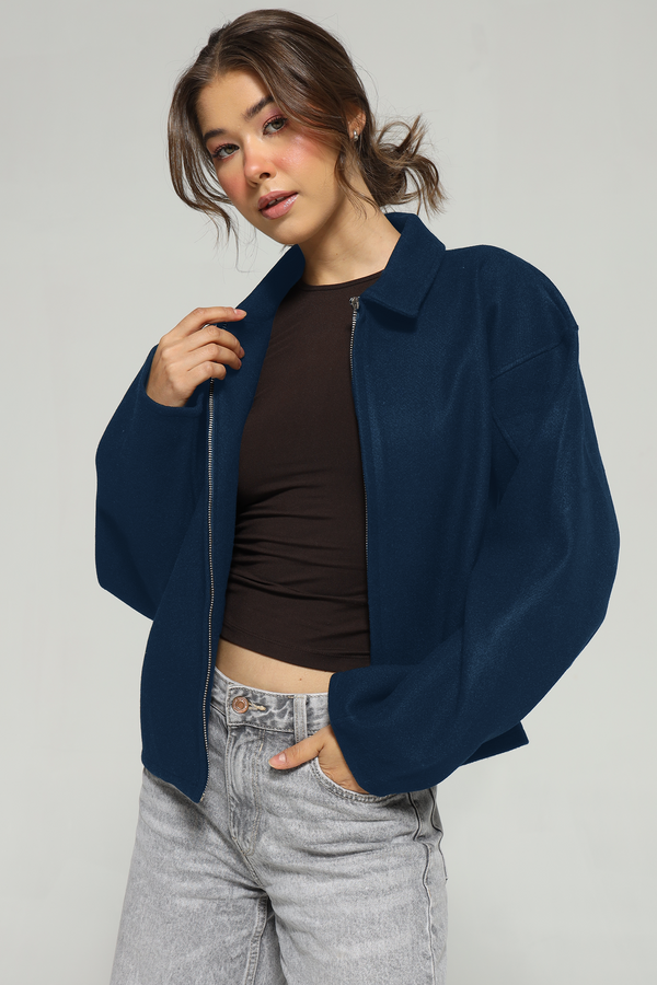 Owen Zip-Up Bomber Jacket - Teal Blue