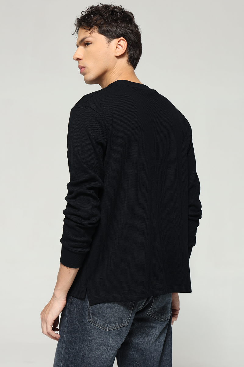 Waffle Long Sleeve T-Shirt - Black