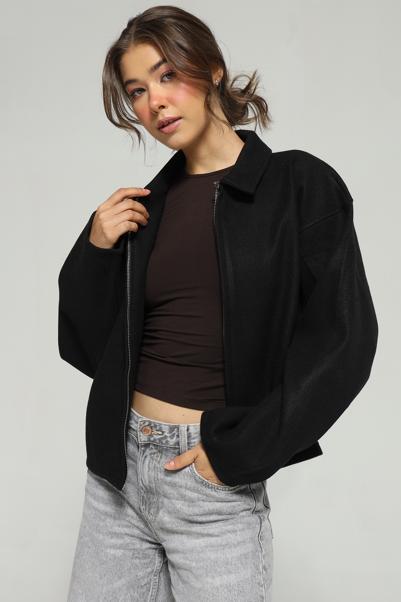 Owen Zip-Up Bomber Jacket : Black