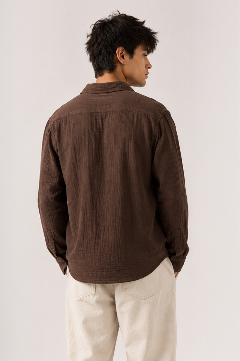 Gauze Crop Shirt : Brown