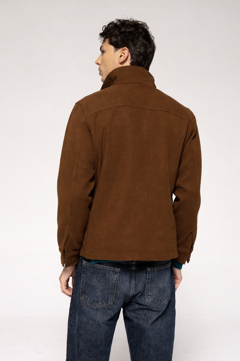 Single Collar Bomber Jacket - Brown