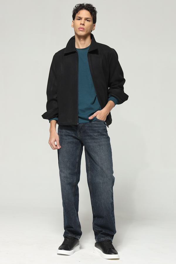 Single Collar Bomber Jacket - Bold Black