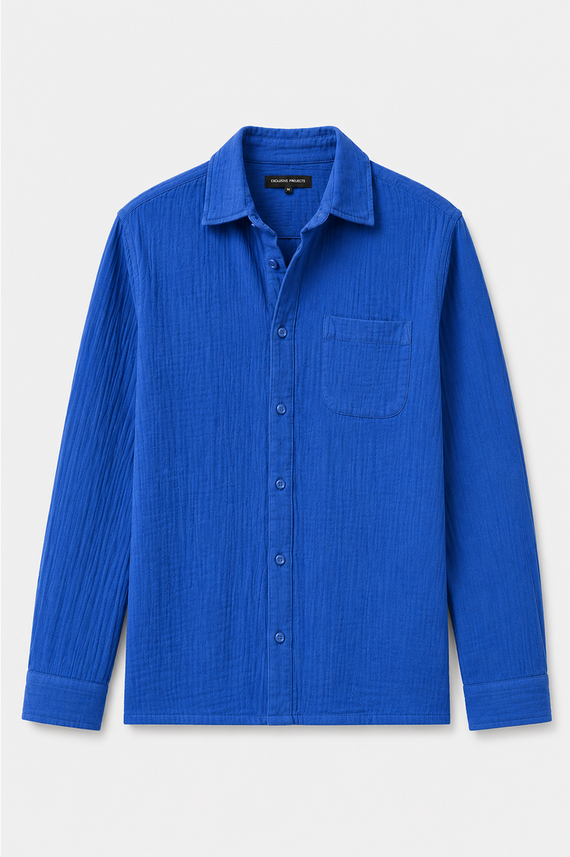 Gauze Crop Shirt : Blue Prosecco
