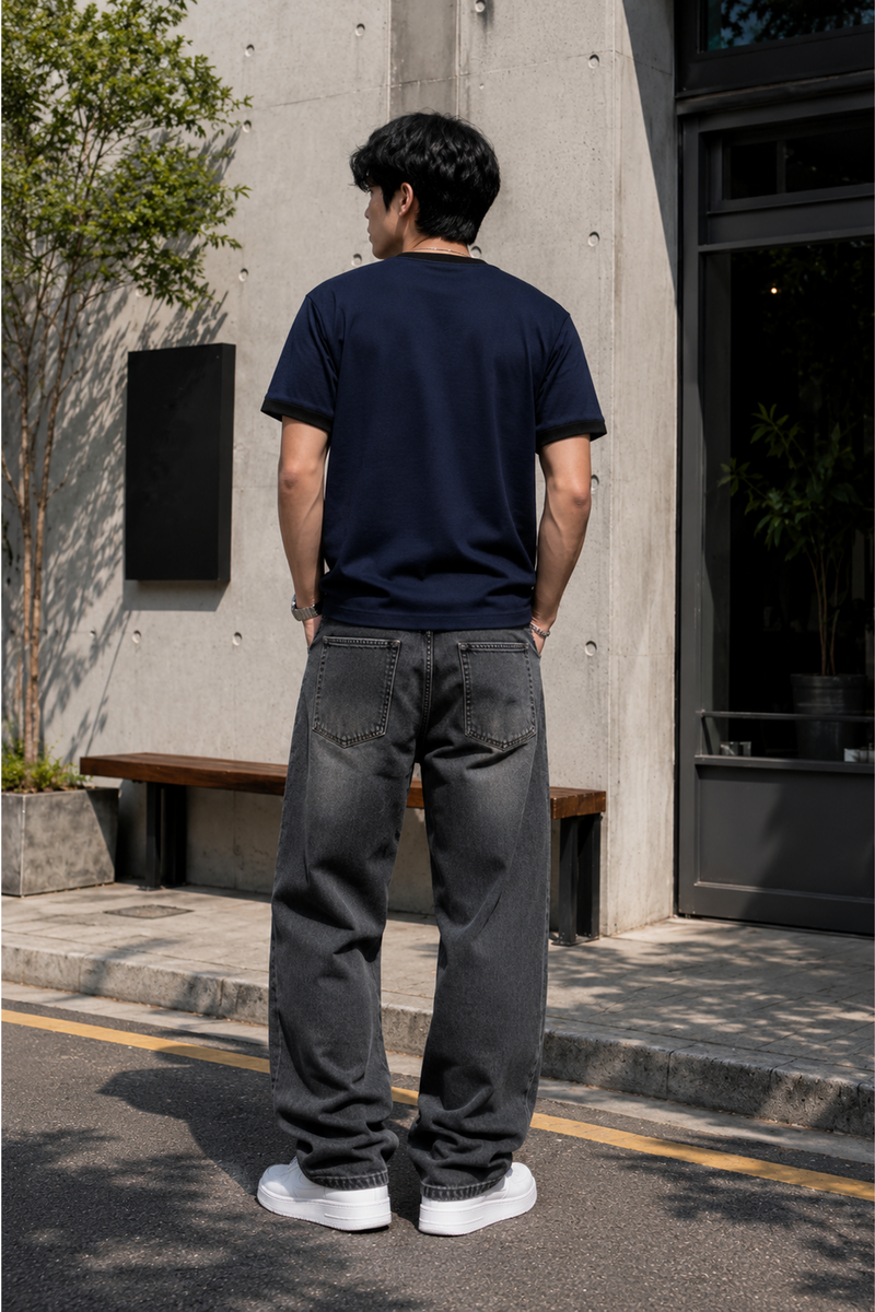Navy - Black - Ringer Cropped Tee