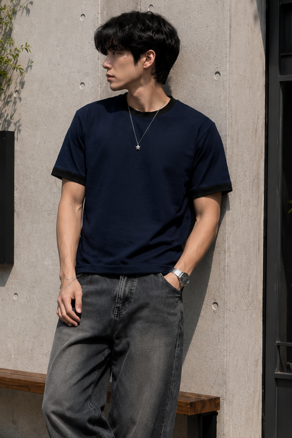 Navy - Black - Ringer Cropped Tee