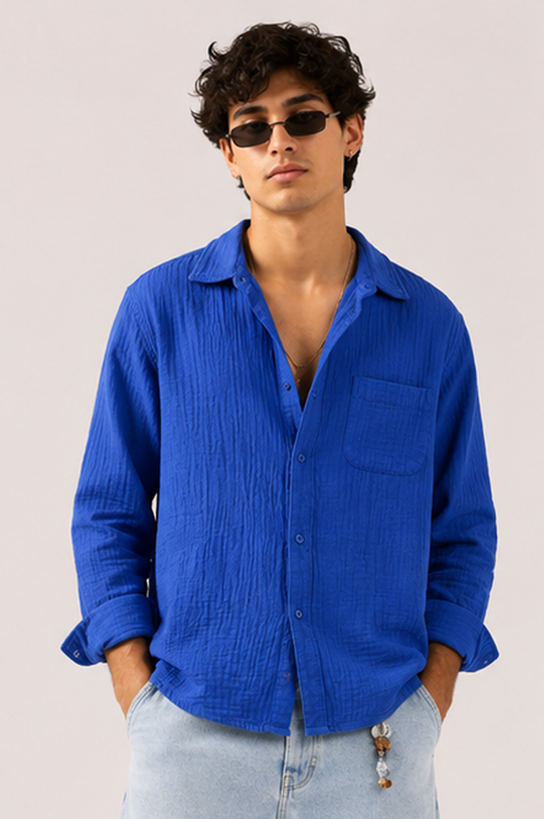 Gauze Crop Shirt : Blue Prosecco