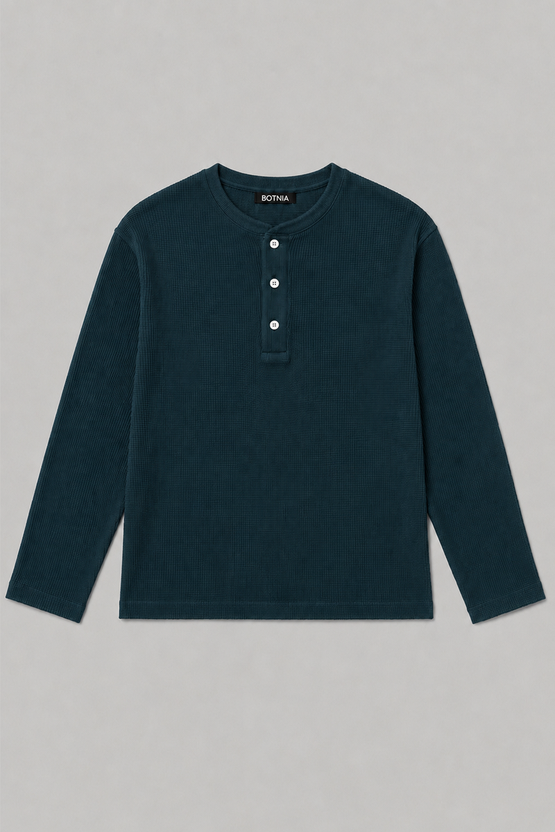 Henley Waffle - Teal Blue
