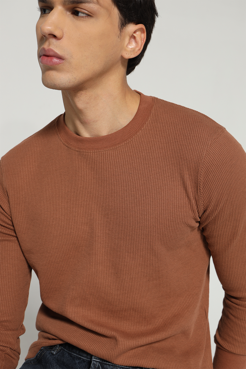 Waffle Long Sleeve T-Shirt - Brown