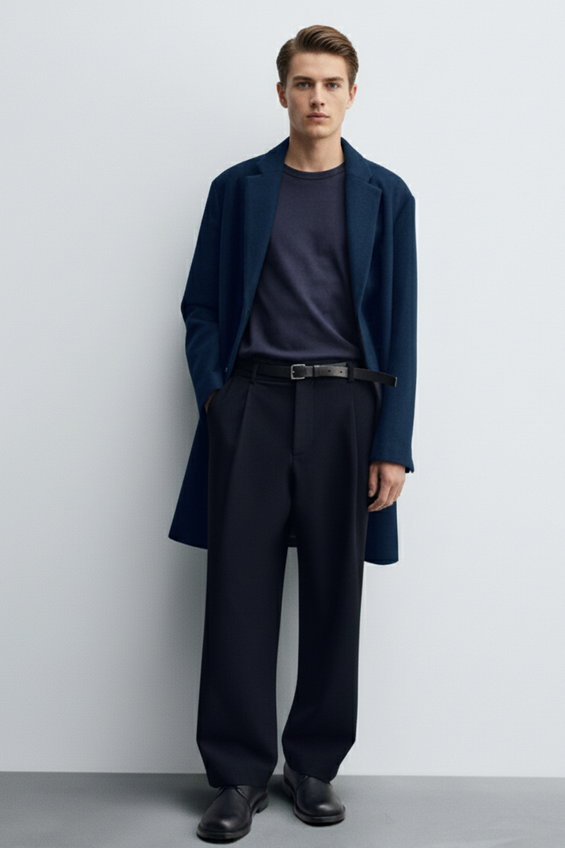 Teal Blue - Men Wool Blend Coat