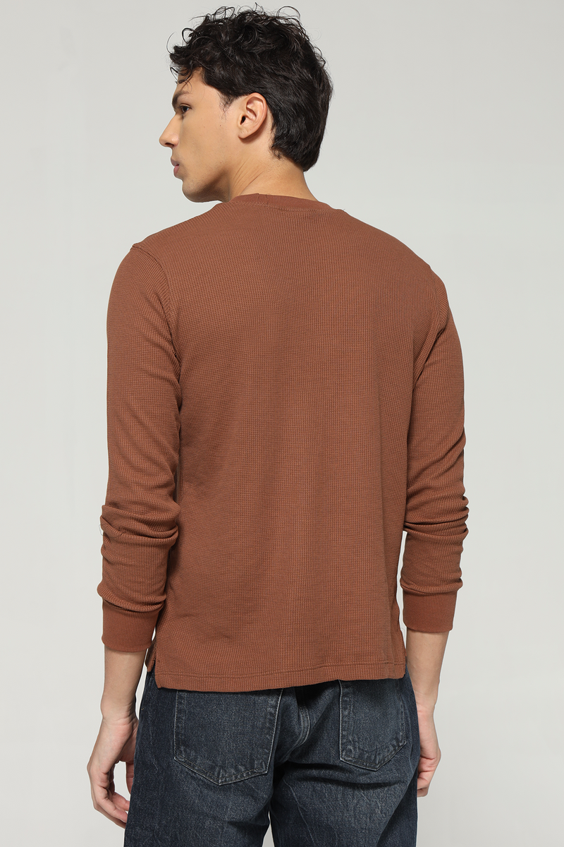 Waffle Long Sleeve T-Shirt - Brown