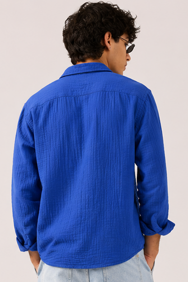 Gauze Crop Shirt : Blue Prosecco
