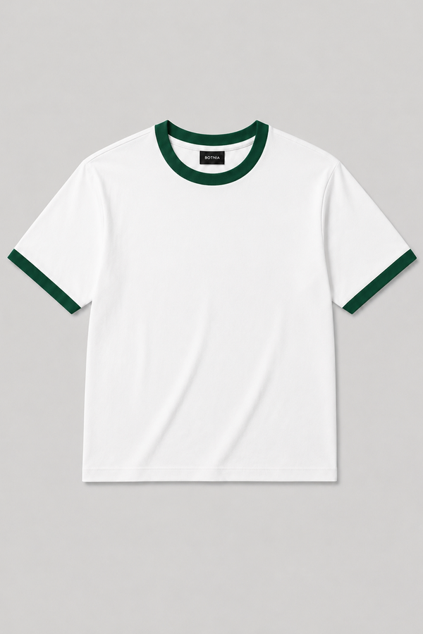 White -Green - Ringer Cropped Tee