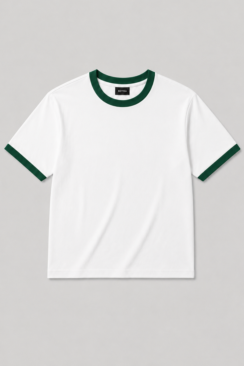 White -Green - Ringer Cropped Tee