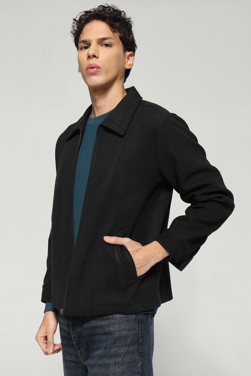 Single Collar Bomber Jacket - Bold Black