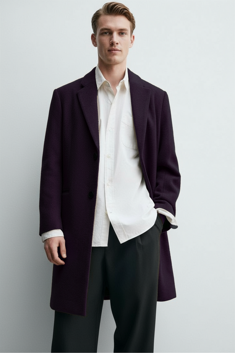 Wine - Men Wool Blend Coat