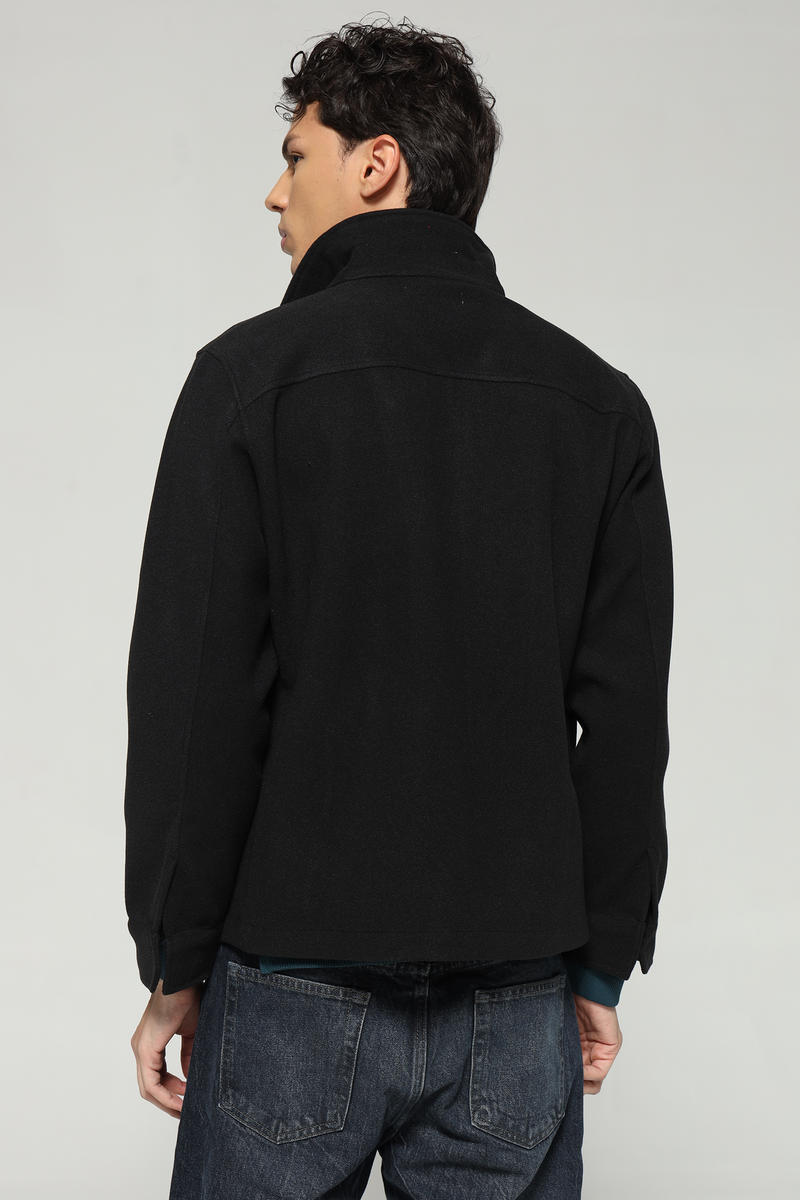 Single Collar Bomber Jacket - Bold Black