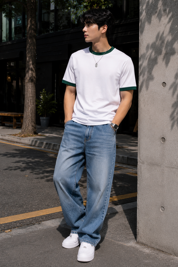 White -Green - Ringer Cropped Tee