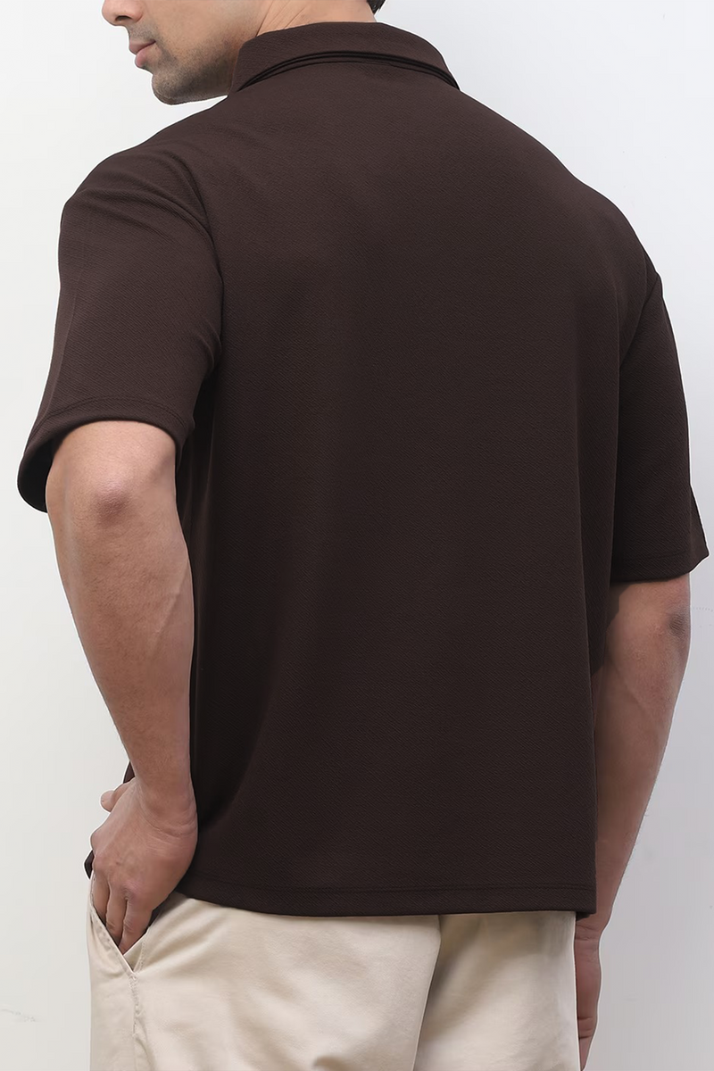Polo Zipper T-Shirt : Brown