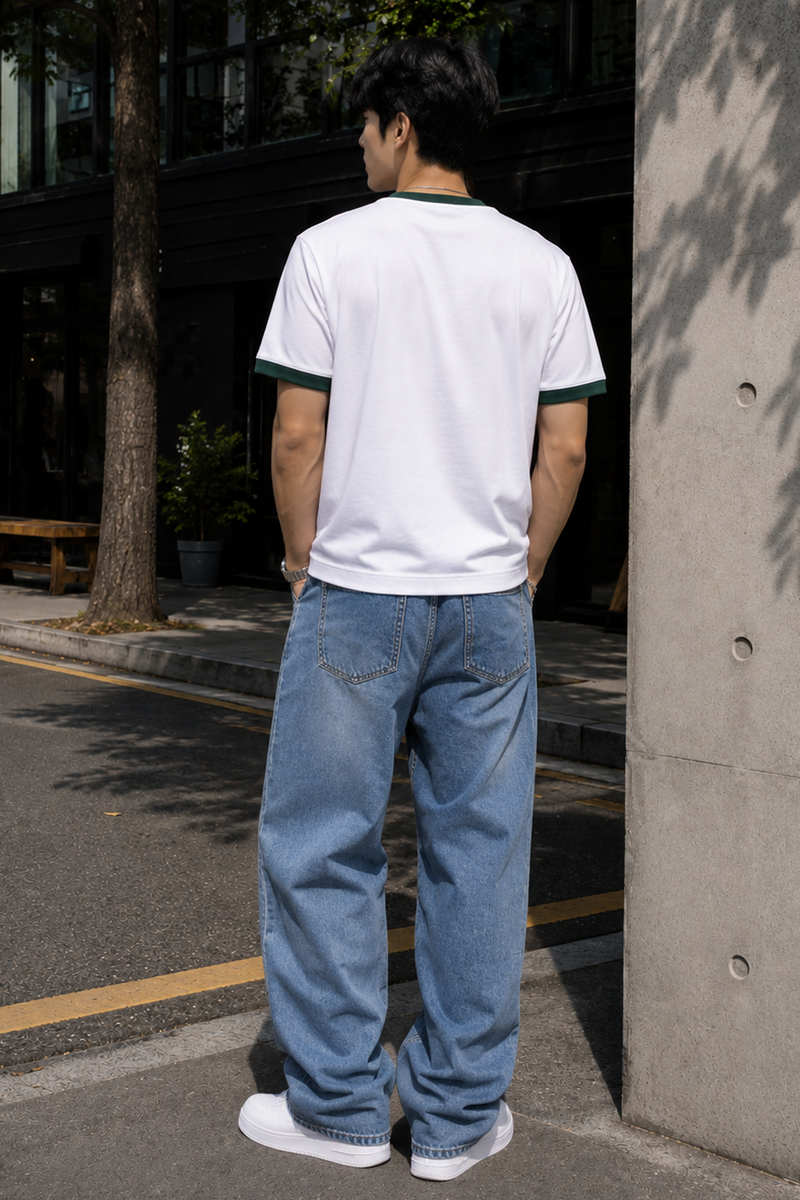 White -Green - Ringer Cropped Tee
