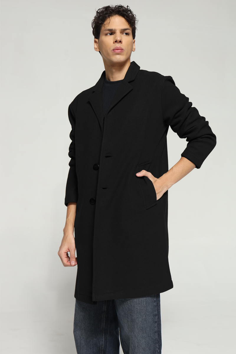 Black - Men Wool Blend Coat