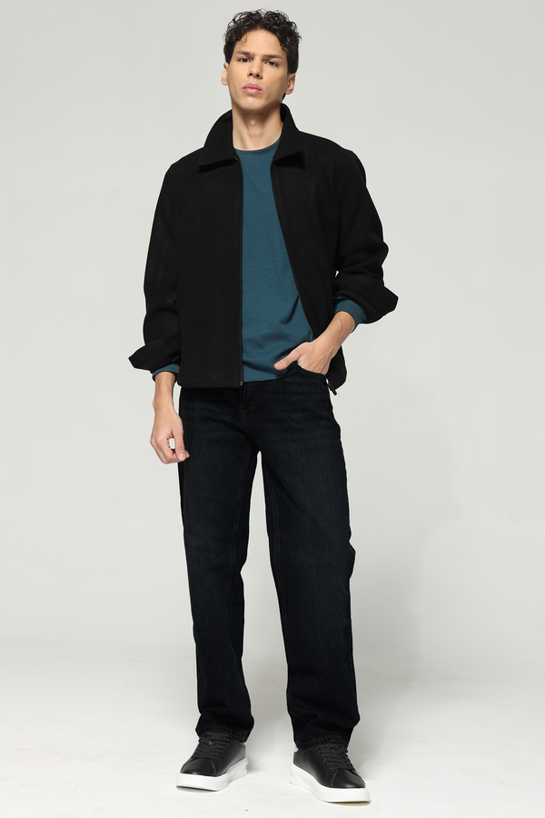 Single Collar Bomber Jacket - Bold Black
