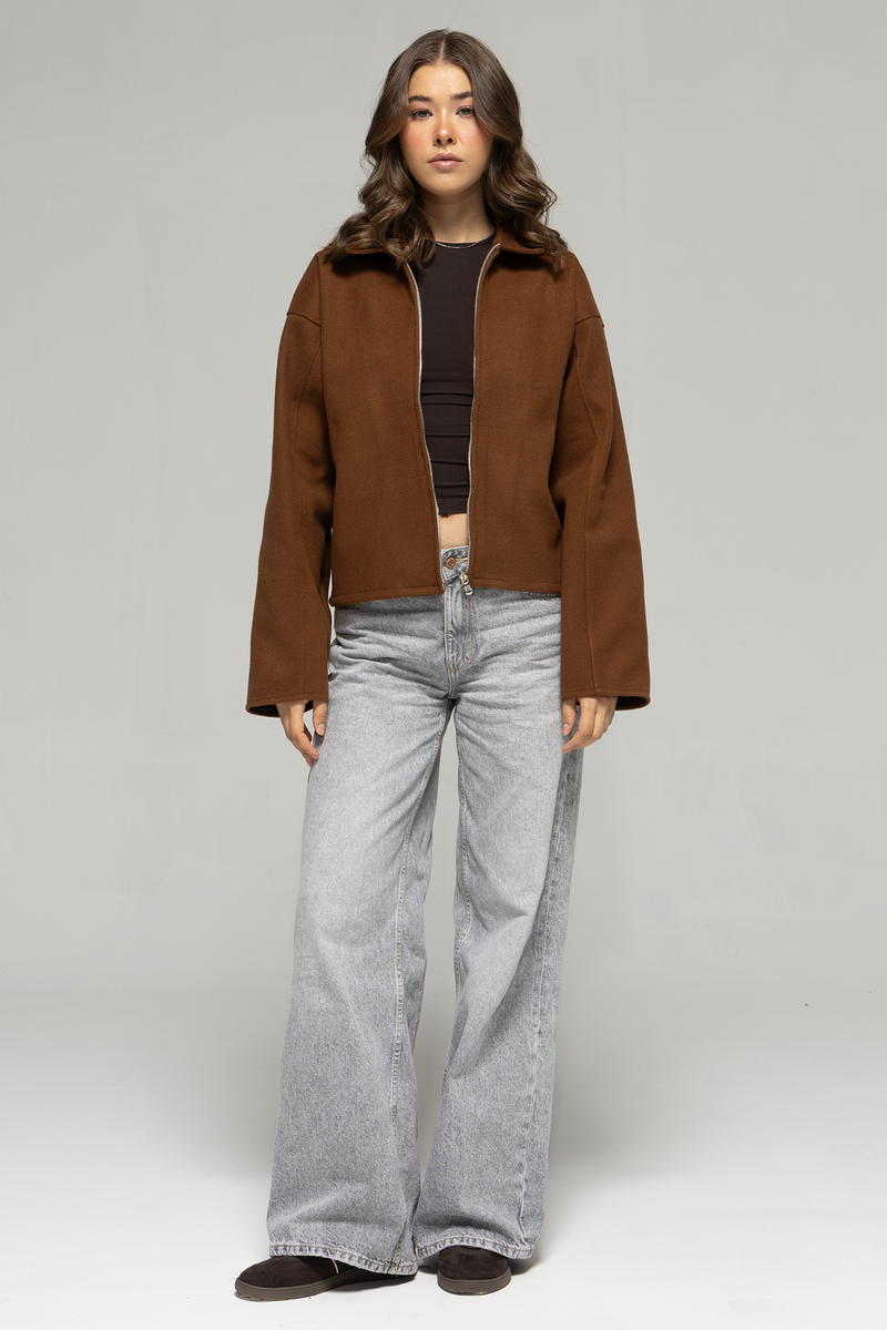 Owen Zip-Up Bomber Jacket - Brown