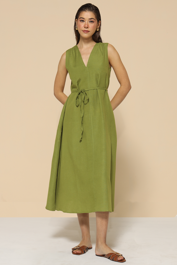 Naira Linen Dress : Green