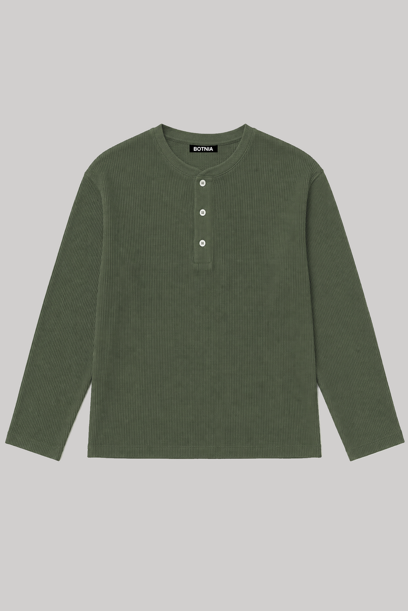Henley Waffle - Olive Moss
